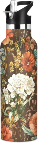 Vista 8 de Flowers Carnation Iris Peonies - Botella de agua reutilizable con aislamiento de doble pared con tapa de pajilla, sin BPA, a prueba de fugas