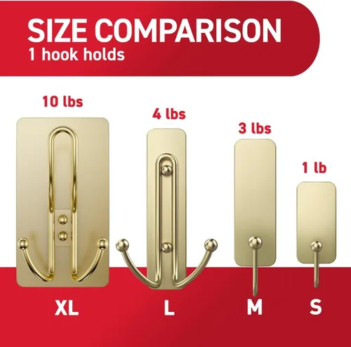 Vista 7 de Ganchos Command X-Grande de Latón Satinado Triple, 1 Gancho, 3 Tiras, Ganchos de Pared para Colgar sin Daños con Tiras Adhesivas, Sin Herramientas