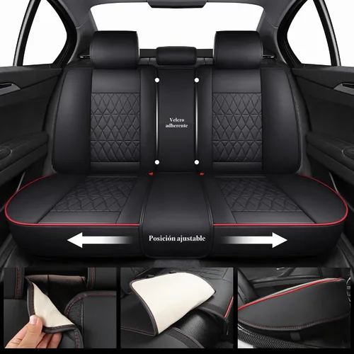 Vista 4 de Aierxuan Juego completo de fundas de cuero para asiento de automóvil Conjunto completo/Negro-Rojo