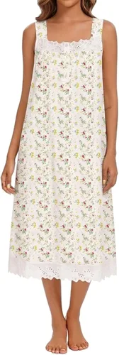 Vista 50 de YOZLY Camisones de algodón para mujer con bordado, sin mangas, con bolsillos S-XXXL