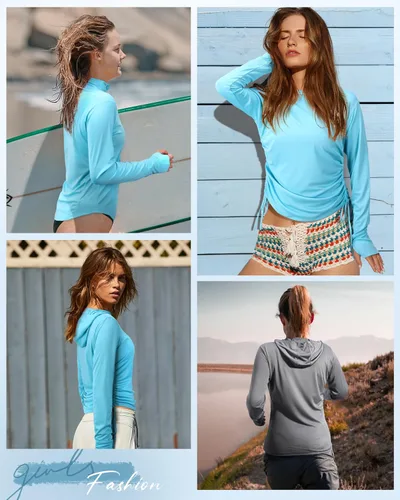 Vista 5 de Women's Long Sleeve UPF 50+ UV Sun Protection Shirts Rash Guard Swim T-ShirtHoodie Quick Dry for Outdoor Hiking