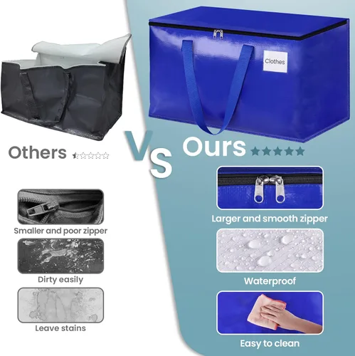 Vista 4 de HomeHacks Bolsas de Mudanza Resistentes con Cremalleras Fuertes y Asas, Bolsas de Mudanza Plegables, Contenedores de Almacenamiento para Embalaje