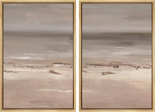 Vista 131 de Ashbrook - Set de arte de pared en lienzo enmarcado, tonos orgánicos de la tierra en beige y marrón con ilustraciones de trazos circulares, arte