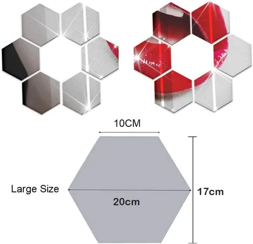 Vista 4 de Pegatinas de pared de espejo sin espejo de cristal, espejo de plástico, 3D, hexagonal, acrílico, decoración de pared, azulejos autoadhesivos