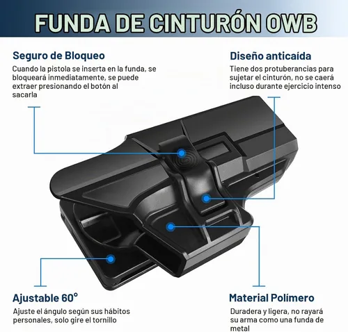 Vista 2 de Funda Glock 19, funda de polímero OWB para Glock 19, 19X, 44, 45 (Gen 1-5), Glock 23, 32 (Gen 1-4), 60 ajustables, diestros