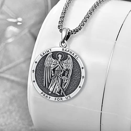 Vista 3 de Aniu Collar de plata de ley S925, San Miguel, San Cristóbal, San Benito, San Juda, Crucifijo de Jesús, San Uriel, Arcángel Rafael, San Patricio, San