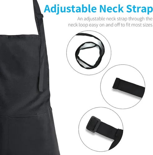 Vista 5 de Delantal ajustable con peto, impermeable, con 2 bolsillos, correa para el cuello y corbata extra larga, delantales de cocina unisex