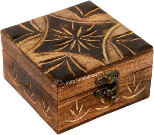 Vista 5 de Urna de madera antigua hecha a mano con grabado del árbol de la vida tallada a mano para mujeres y hombres, joyas Acentos de decoración del hogar