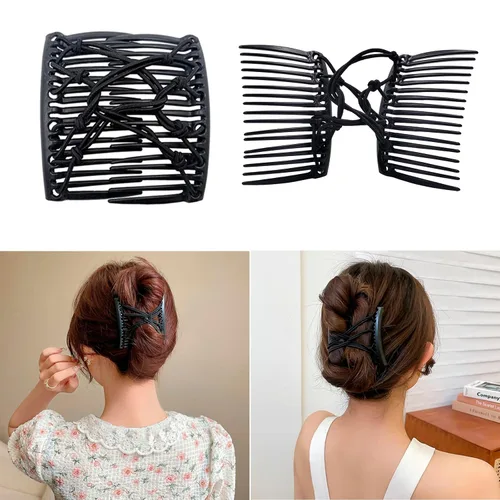 Vista 2 de 5 unidades de peine mágico elástico ajustable con clip elástico para mujeres y niñas, sin arrugas, horquillas vintage para hacer moños, accesorios