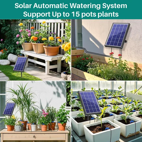 Vista 7 de Sistema de riego por goteo solar de 4 W con batería para 15 plantas en maceta Solar Watering System with Digital Programmable Smart Watering