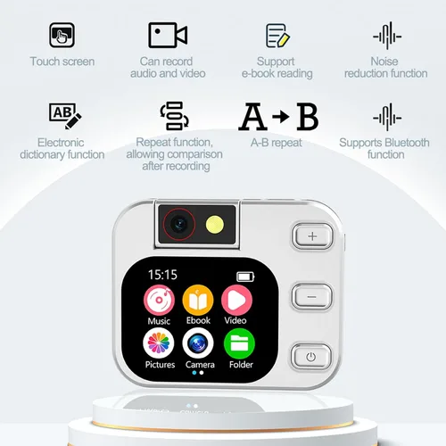 Vista 7 de Reproductor de MP3 de 64 GB con Bluetooth y cámara de 180 ° Reproductor de música MP3 portátil de 2.01 pulgadas, pantalla táctil de alta fidelidad