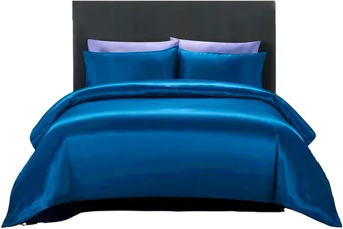 Vista 9 de Juego de edredón 100% satén de seda pura con 2 fundas de almohada, sin arrugas, resistente a la decoloración, una funda de edredón de satén de seda