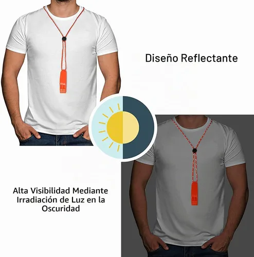 Vista 4 de JULBEAR 6 silbatos de supervivencia de seguridad con cordón reflectante ajustable, silbato de plástico de emergencia, silbato marino Naranja