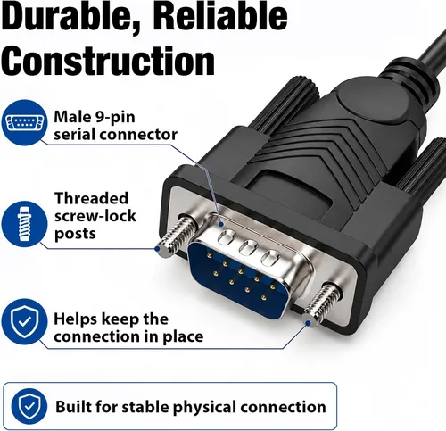 Vista 7 de Cyberguys! USB-A to RS232 DB9 Male Serial Cable with FTDI Chipset, 6 FT