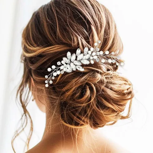 Vista 2 de GORAIS Peine para el cabello de boda Rhinestone Accesorios para el cabello nupcial Piezas de pelo de perlas