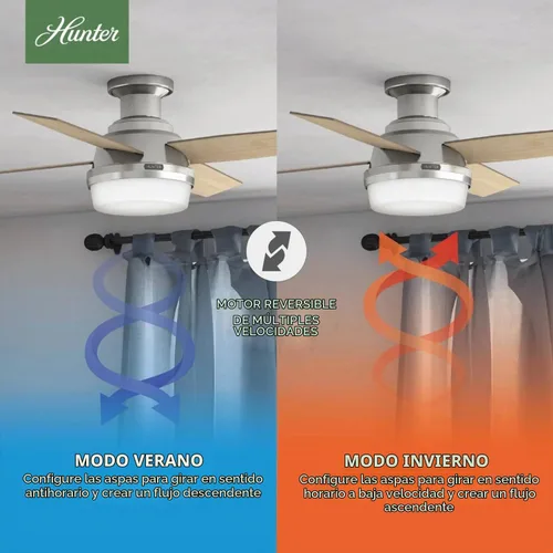 Vista 7 de Hunter Ventilador de techo interior blanco fresco de 44 pulgadas con luz y control remoto, 4 aspas para dormitorio, sala de estar, oficina, sótano