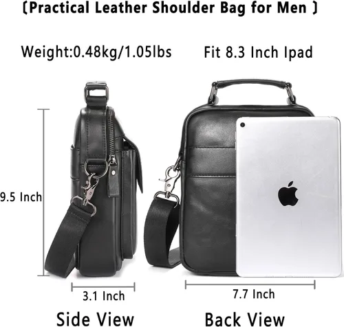 Vista 2 de Bolso de hombro de cuero para hombre, bolso cruzado casual, bolso de mensajero vintage de viaje, bolso multifunción