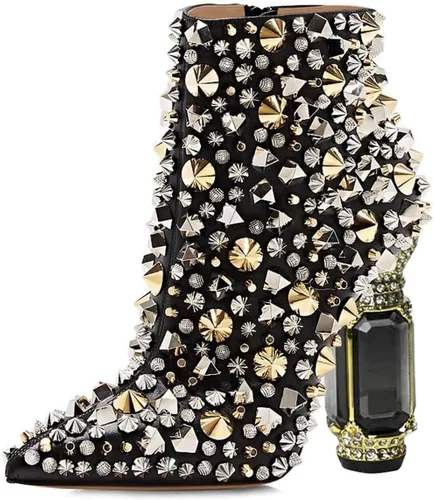 Vista 158 de FSJ Botas de tacón alto con punta puntiaguda para mujer, con tacón alto, con cremallera lateral brillante, estilo casual, para uso diario, zapatos