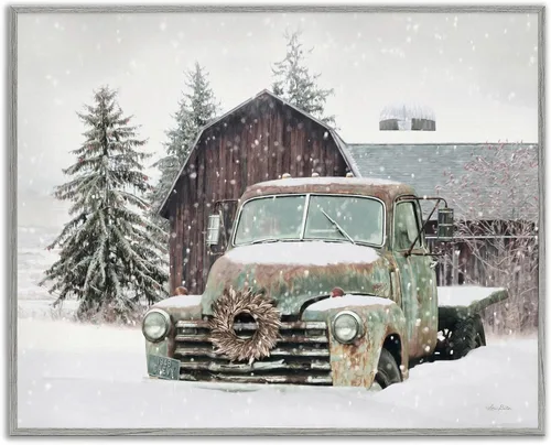 Vista 11 de Stupell Industries Camión vintage rural y granero paisaje nevado de invierno, diseño de Lori Deiter