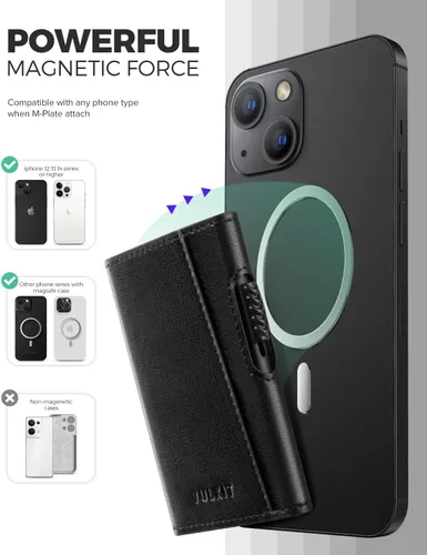 Vista 3 de VULKIT Cartera magnética para tarjetas de teléfono, funda delgada de cuero desplegable con bloqueo NFC/RFID, compatible con iPhone serie Negro