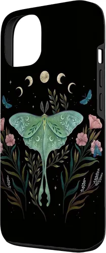 Vista 2 de Funda estética Witchy Luna Moth Flower Floral Moon Phases para iPhone 13