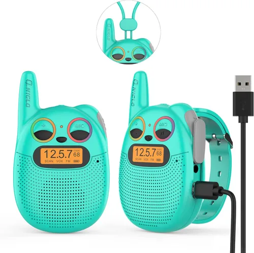 Vista 19 de Qniglo Walkie Talkies para niños recargables, paquete de 2 unidades, juguetes de regalo de Navidad y cumpleaños para niños de 3 a 12 años