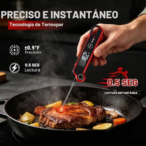 Vista 3 de TempPro TP620 Termómetro digital para carne con termopar de 0.5 SEC, termómetro de cocción de lectura instantánea con LCD retroiluminado automático