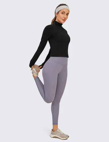 Vista 3 de CRZ YOGA Butterluxe - Camisetas de entrenamiento de manga larga para mujer, con cremallera de medio cuarto, camiseta deportiva con cuello