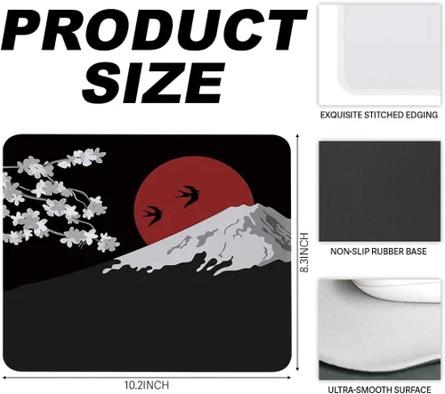 Vista 2 de 1 unids Monte Fuji con flores de cerezo antideslizante alfombrilla de ratón de goma para juegos, oficina, trabajo, deportes electrónicos, teclado