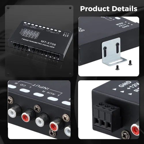Vista 6 de Ecualizador de audio para automóvil de 7 bandas, ecualizador gráfico de audio para automóvil, ecualizador de automóvil con salidas delanteras