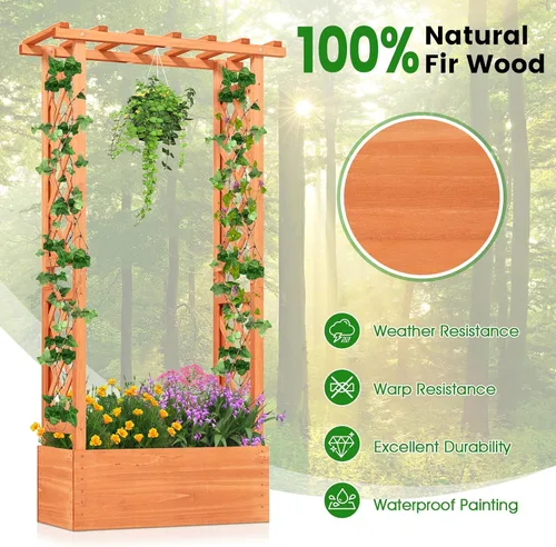 Vista 6 de HAPPYGRILL Cama de jardín elevada con enrejado y techo colgante