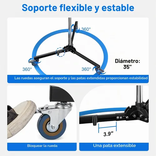 Vista 6 de Selens - Soporte de luz resistente (98.4 pulgadas, carga máxima, 33 libras/33.1 lbs) 2 Pistol Grips Detachable Poles, 360°Swivel Casters, 1/4” to