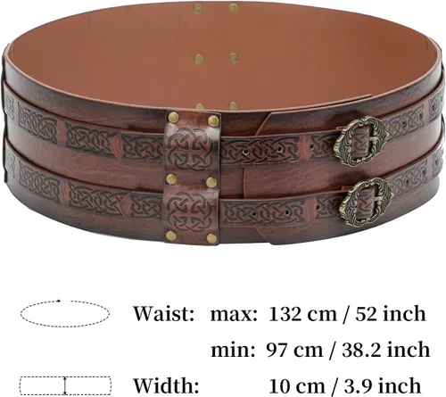 Vista 4 de HiiFeuer Phoenix Vegvisir - Armadura de pecho de cuero en relieve con cinturón ancho vikingo, juego medieval de piel sintética vikinga para mujeres