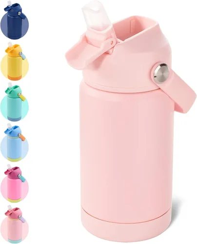 Vista 43 de Kerilyn - Botella de agua para niños, de acero inoxidable, con pajilla a prueba de fugas, con aislamiento térmico, libre de bisfenol A, unisex