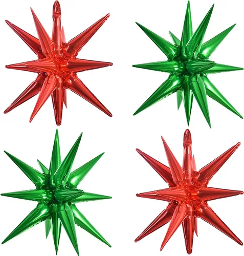 Vista 17 de TONIFUL 4 globos 4D enormes de estrella negra de 22 pulgadas, globos de aluminio de Mylar de estrella explosión para suministros de fiesta, telón