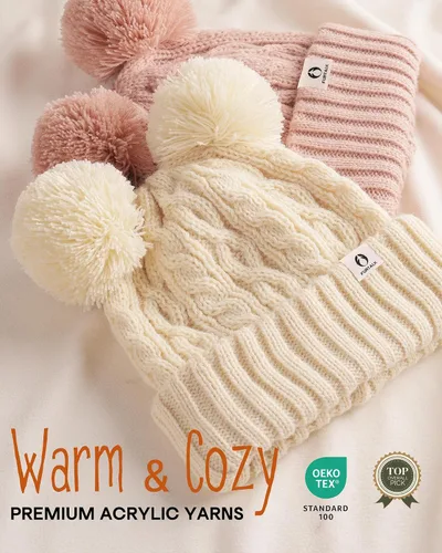 Vista 2 de FURTALK Gorro de invierno para bebé con pompón, gorro de punto cálido para niños y niñas
