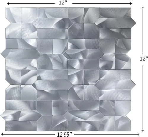 Vista 4 de XUANINY Azulejos de metal para salpicaduras de 5 hojas, autoadhesivas, múltiples formas, mosaico de aluminio 3D para decoración de cocina y baño