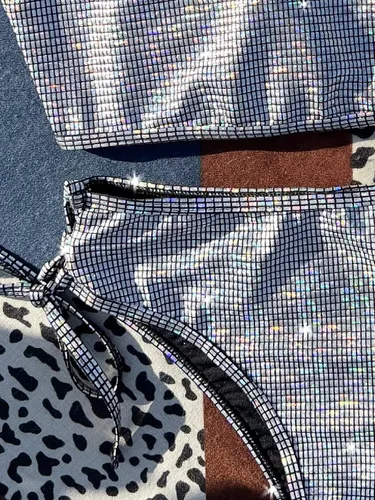 Vista 3 de SweatyRocks Traje de baño de manga corta para mujer, traje de baño de 2 piezas