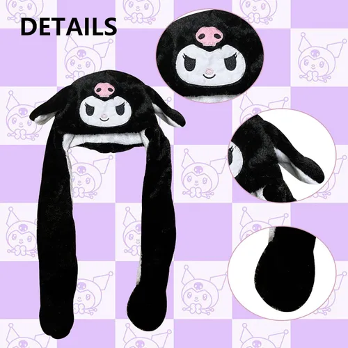 Vista 3 de Gorro de salto con orejas de Kawaii en movimiento, lindo gorro mullido de dibujos animados suave y cálido para el invierno, sombreros de felpa
