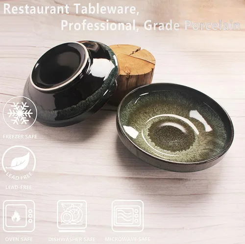 Vista 3 de Tazón de sopa Plato de sopa grandes para pasta, 47 onzas, juego de 2, para servir, ensalada, cena, plato hondo/tazón ancho, microondas, horno, Negro