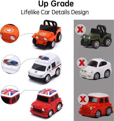 Vista 2 de Coches de metal para tirar hacia atrás, paquete de 8 vehículos de juguete de aleación fundida a presión para niños, camiones monstruos de juguete