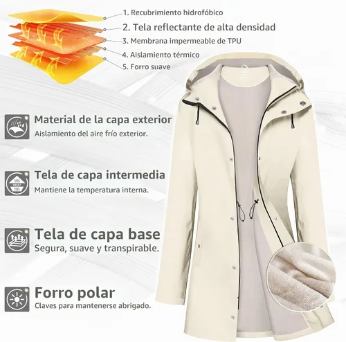 Vista 4 de UNIQUEBELLA Chubasqueros impermeables para mujer, impermeables, abrigos largos con capucha para lluvia, rompevientos, gabardina para exteriores