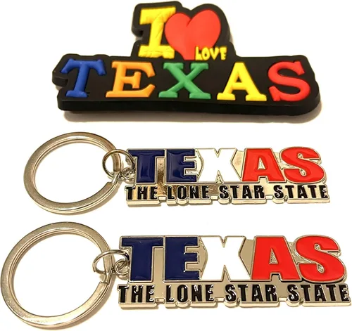 Vista 9 de Juego de 2 llaveros de recuerdo de Texas con imán para nevera con texto en inglés "I Love Texas", Diseño de horizonte de Dallas, Mediana