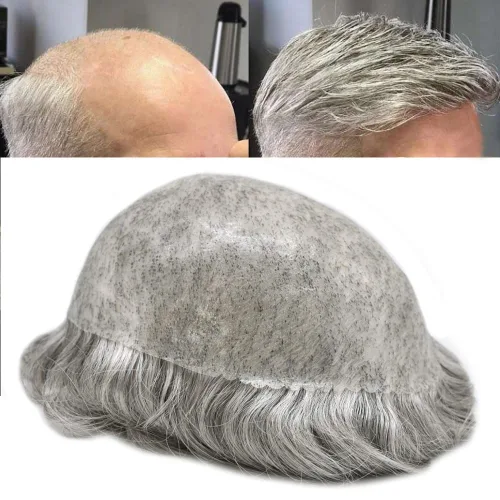 Vista 10 de Extensiones de pelo y tupés para hombre, sistema de cabello humano de poliéster completo para hombre, postizo de repuesto para hombre, protesis