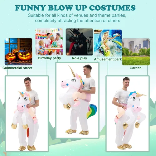 Vista 6 de ISTOOLL Disfraz inflable de unicornio de Pascua, divertido disfraz de Navidad, fiesta de cosplay, festival, mascarada, montar en unicornio, traje