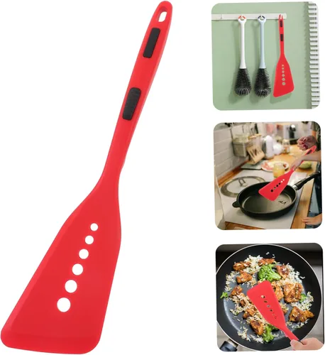 Vista 9 de Espátula de pescado frito antiadherente de silicona Turner a prueba de calor espátula para panqueques herramienta de cocina fácil de usar Rojo
