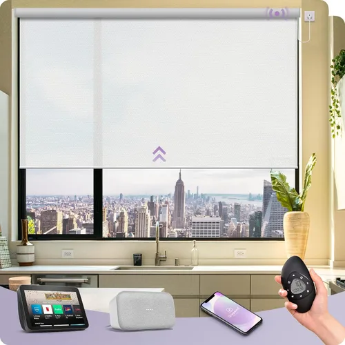 Vista 43 de Graywind Persianas enrollables inteligentes acopladas compatibles con Alexa Google, tamaño personalizado extra grande, persianas motorizadas