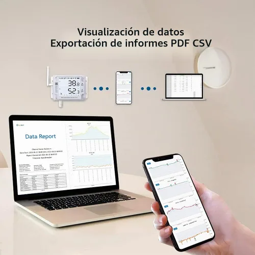 Vista 4 de GS1-A Termómetro inteligente con WiFi, higrómetro, registrador de datos de temperatura y humedad IP65, compartición de dispositivos, informes