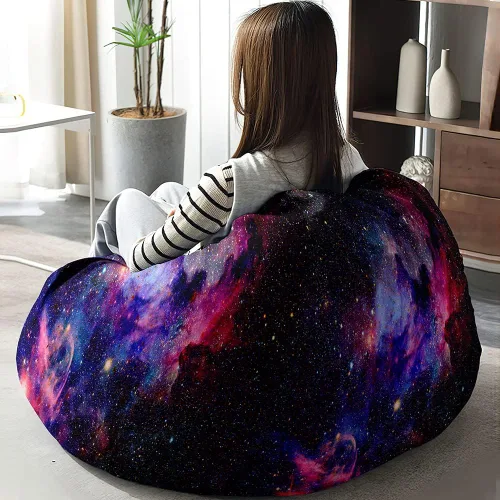 Vista 3 de Morbuy Funda para silla puff para niños y adultos (sin relleno), diseño de cielo estrellado en 3D, suave, perezoso, funda lavable de gran