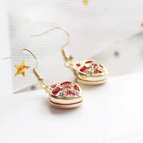 Vista 5 de Preciosos pendientes colgantes de cristal con forma de luna de marinero - Dulce joyería de cosplay para niñas
